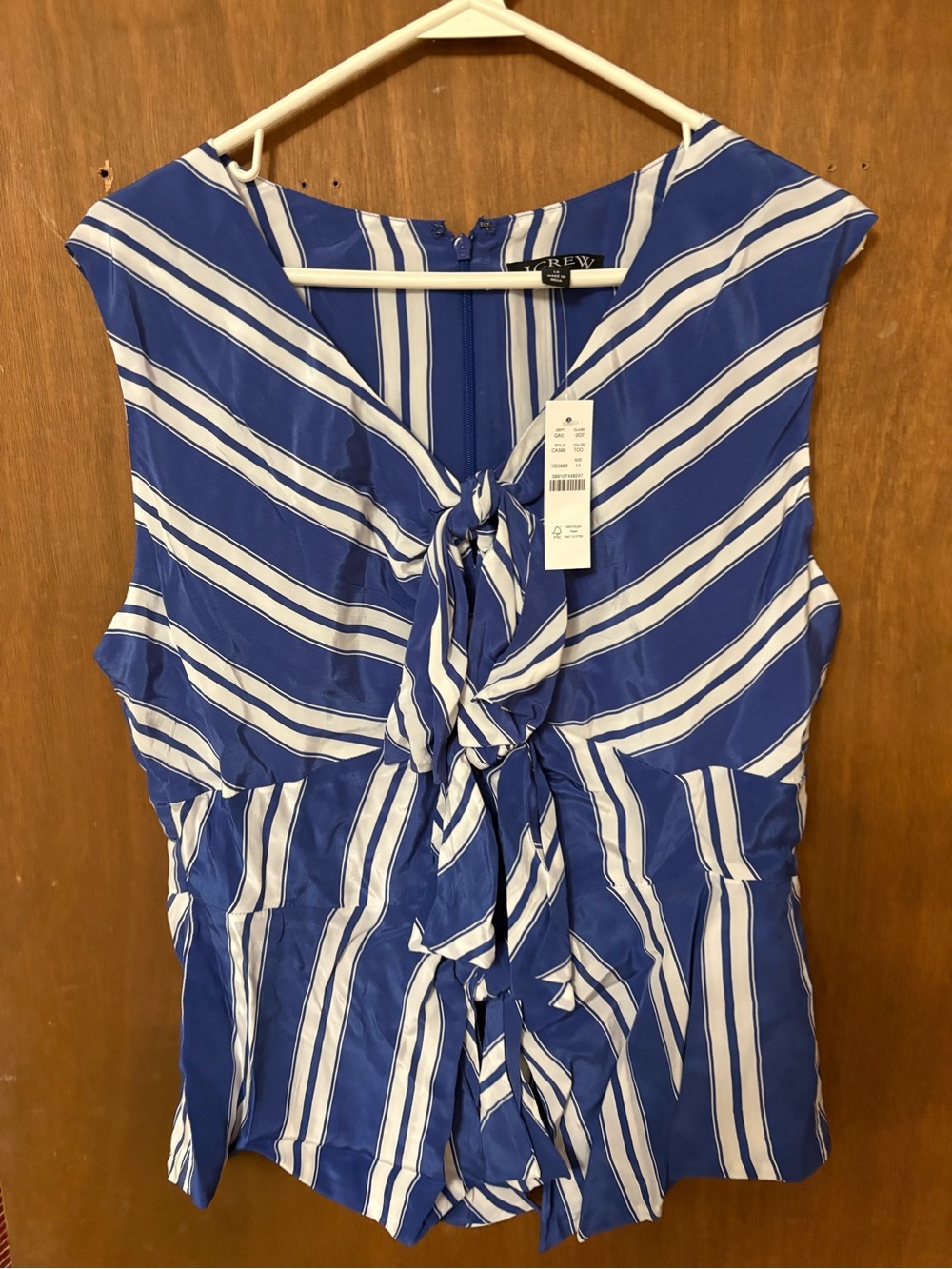 J. Crew Royal Blue and White Striped Tie-Front Sleeveless Blouse
